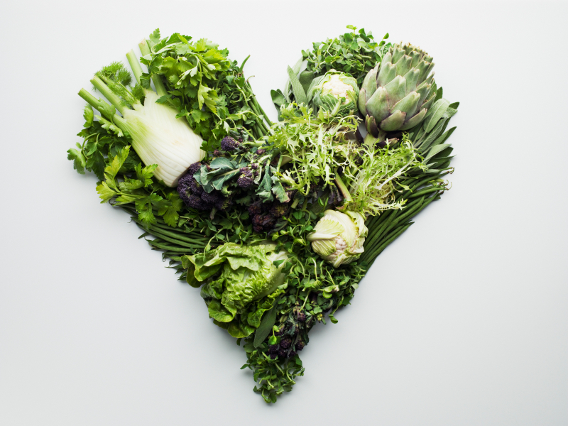 Green vegetables forming heart-shape